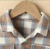 Boys Brushed Cotton Check Shirt Jacket - Natural.